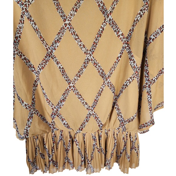 YA Los Angeles Tan Leopard Print Blouse Womens S Sheer Short Sleeve cottagecore - Picture 3 of 9